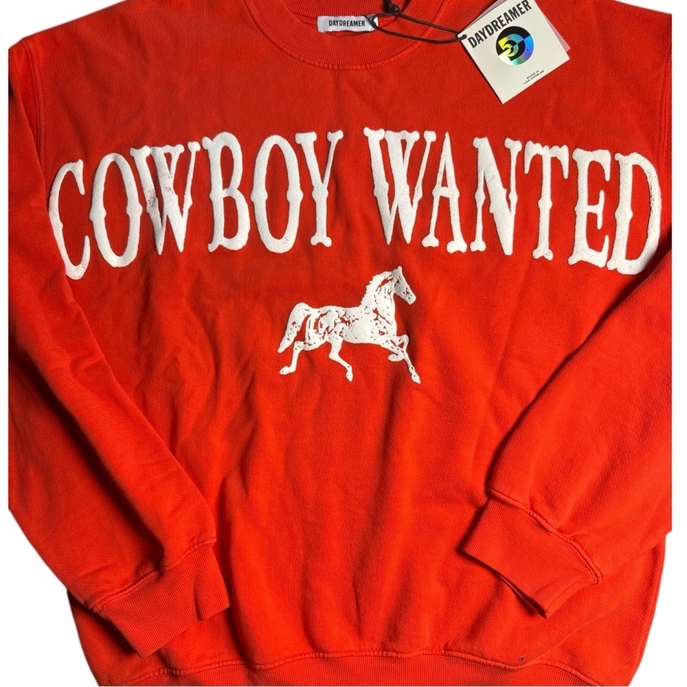 NEW DAYDREAMER  Revolve Cowboy Wanted Boyfriend Crew in Cherry Red Sweatshirt - Picture 5 of 11